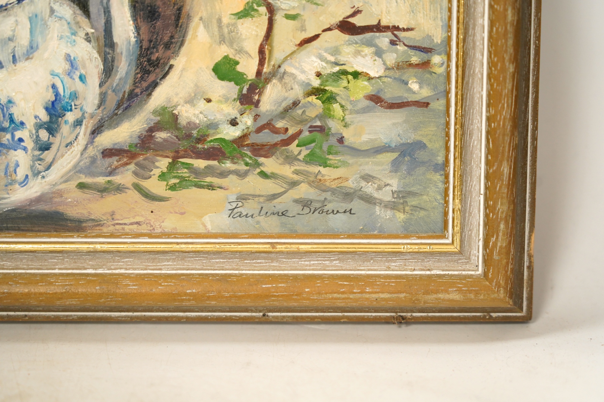 Pauline Brown (b.1926), oil on board, Still life of flowers in a vase, signed, 29 x 23cm. Condition - good